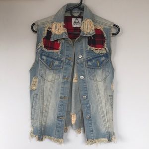 UNIF X UO Pieced Plaid Denim Vest size small